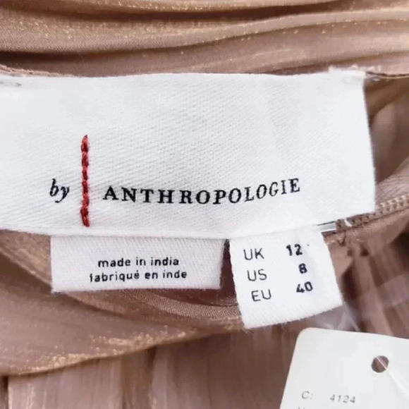 NWT By Anthropologie One Shoulder Metallic Gold Bronze Wide Leg Sheen Jumpsuit - Picture 7 of 8